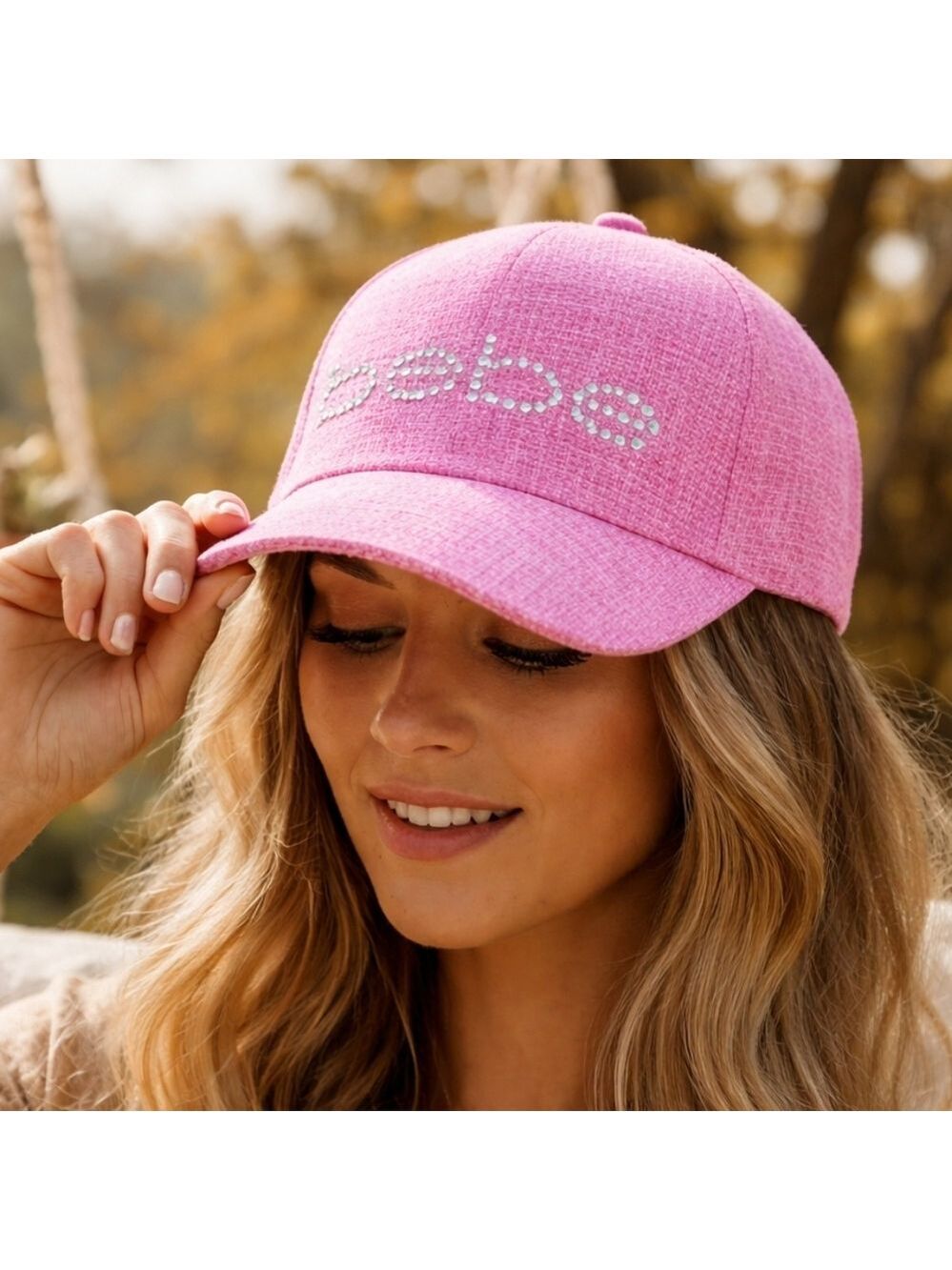 Bebe Rhinestone Logo Cap Pink NWOT One Size Adjustable